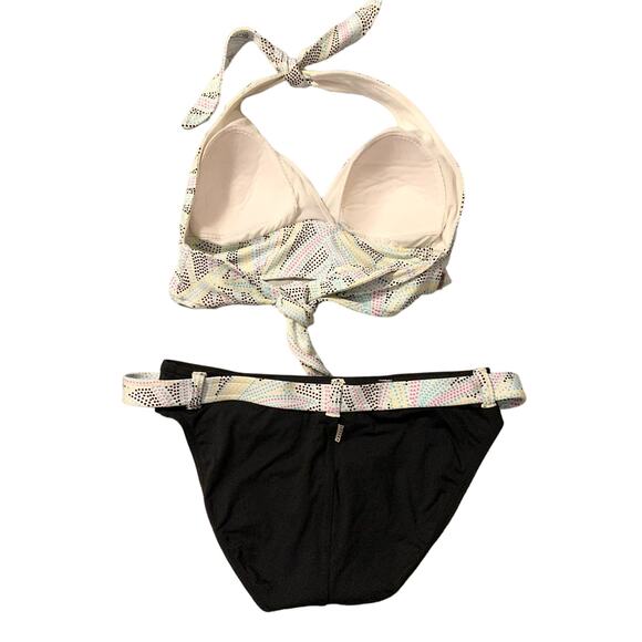 Anne Cole Locker Pastel Dotted Bikini Medium Halter & Back Tie Deep V Belted - Picture 11 of 16